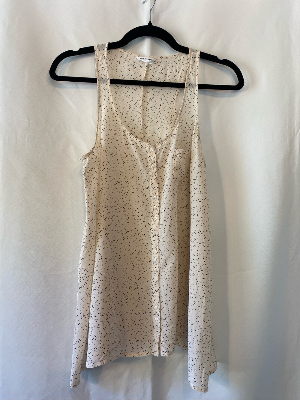 Club Monaco Women's 100% Silk Racerback Button Front Tank MD Asymmetrical Hem